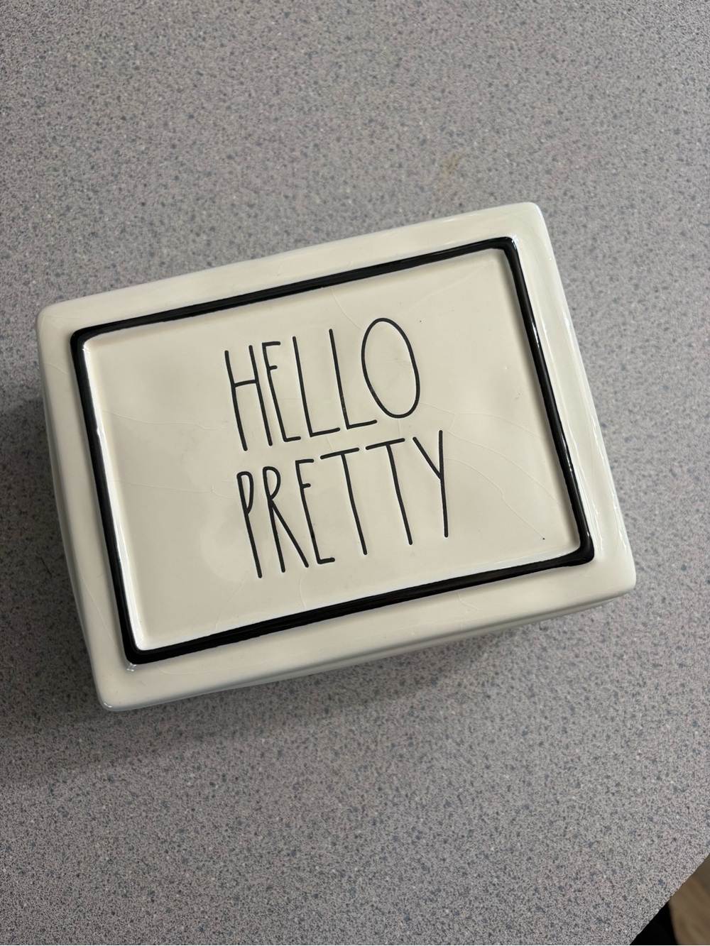 Rae Dunn Cream & Black "HELLO PRETTY" Ceramic Jewelry Box